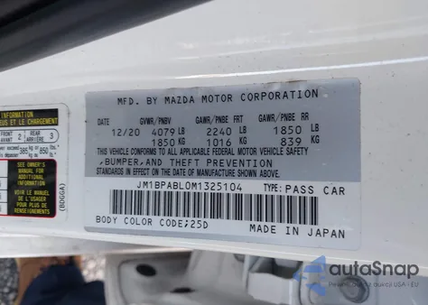 2021 Mazda Mazda3 Select z USA, uszkodzony, nr VIN JM1BPABL0M1325104